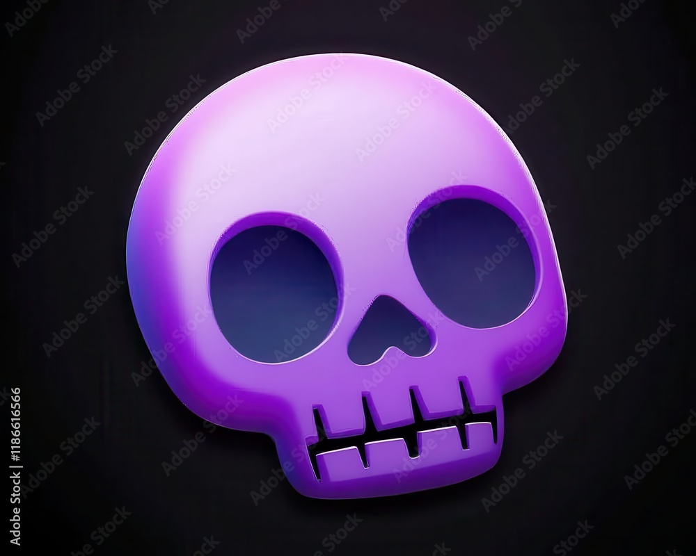 A Purple Cartoon Skull Against Dark Background A Purple Cartoon Skull Against Dark Background