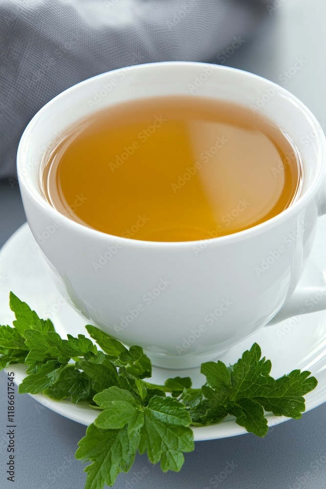 Cup of herbal tea with fresh leaves. Cup of herbal tea with fresh leaves.