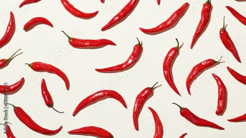 Red Chili Peppers Arranged On A White Background
