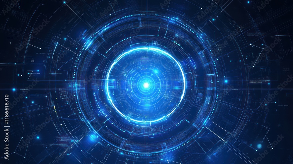 Obraz premium Abstract glowing blue circle technology background.