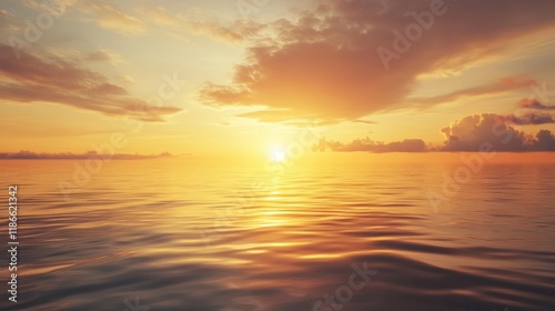 Golden Sunset Over Calm Ocean Waters: A Serene Seascape