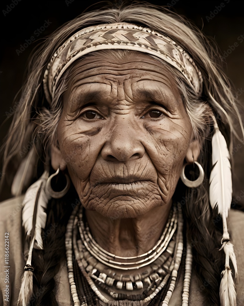Fototapeta premium vintage Native American woman Indigenous retro 