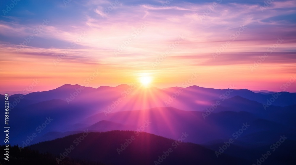 Fototapeta premium Majestic Sunset Over the Mountains: A Serene Landscape