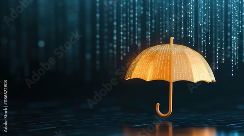 Wallpaper Mural Bright Yellow Umbrella Glowing in the Rain with Dazzling Droplets Reflected on a Dark Surface, Capturing a Surreal Atmosphere of Calmness and Beauty in a Stormy Environment Torontodigital.ca