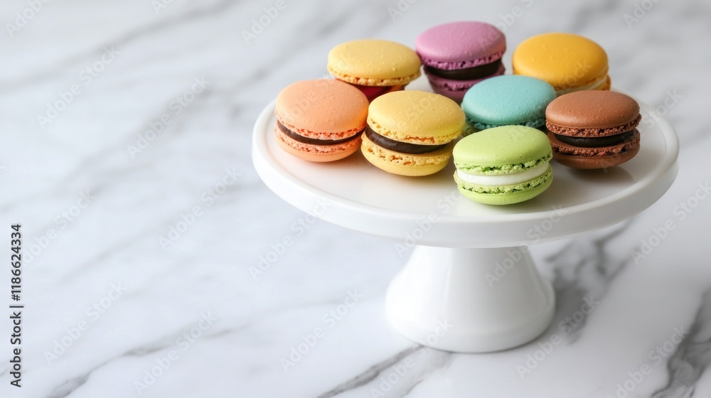 Fototapeta premium Colorful Macarons on a White Cake Stand