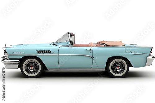 Classic Light Blue Convertible Car Side Profile, Vintage Automobile Design