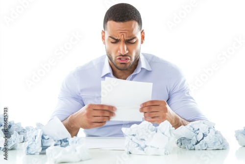 A person sitting at a table with a piece of paper, likely working or studying photo