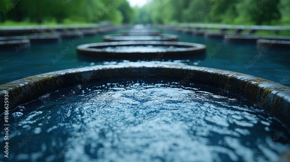 Serene Water Flowing Through Ancient Stone Basins Serene Water Flowing Through Ancient Stone Basins