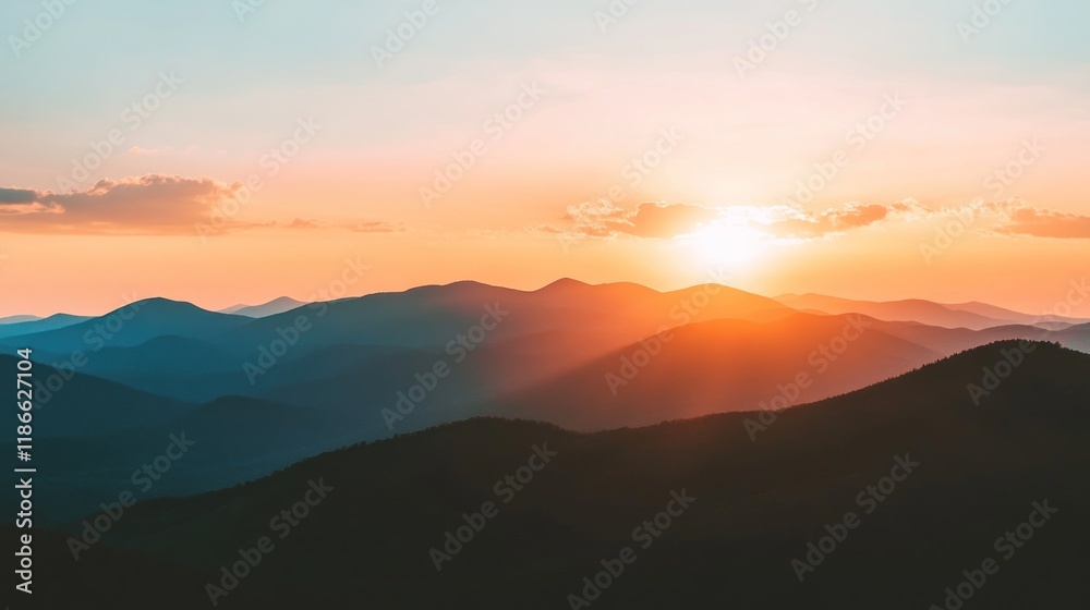Fototapeta premium Majestic Sunset Over Serene Mountain Ranges