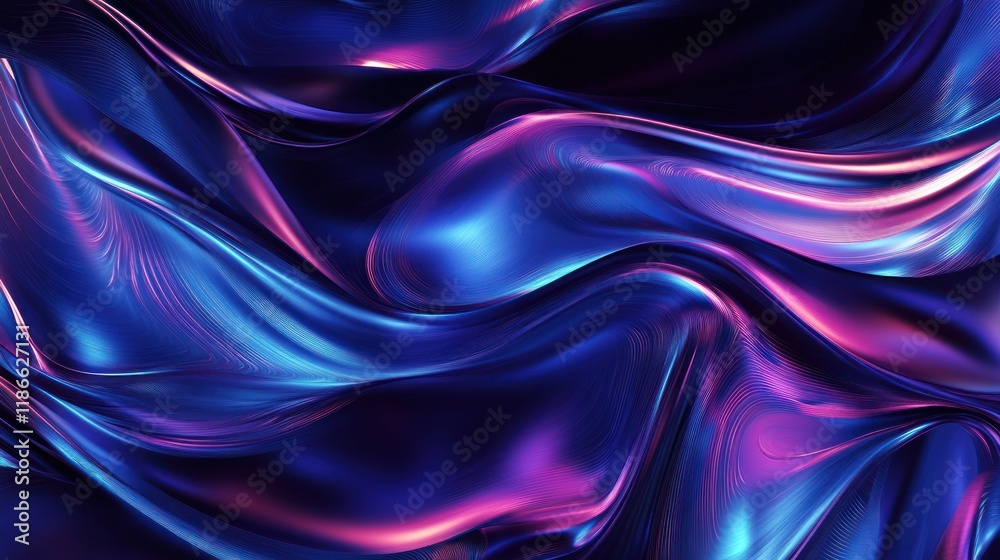 Obraz premium Abstract iridescent liquid swirls in blue, purple, and pink hues.