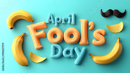 April Fool Day is celebrated with playful elements like bananas and mustache, creating fun and vibrant atmosphere. This colorful design captures spirit of humor and joy photo