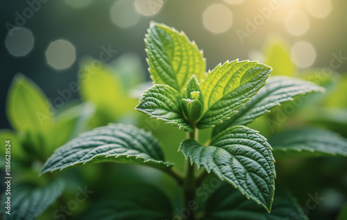 Nint leaves, their vivid green hues and intricate veins captured in fine detail photo