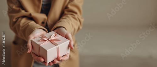 A beautifully wrapped pink gift box held by hands, perfect for any celebration.