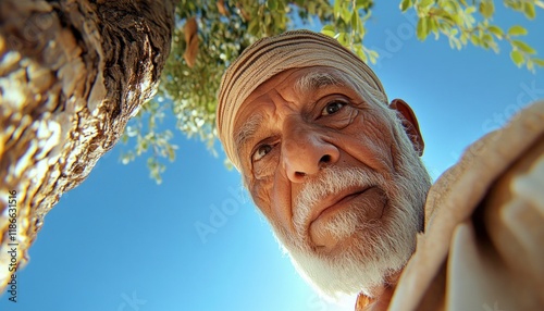 An elder, under a sacred tree's shade, narrates stories weaving together the rich tapestry of cultural heritage and generational experiences His words, etched with wisdom and time, connect past