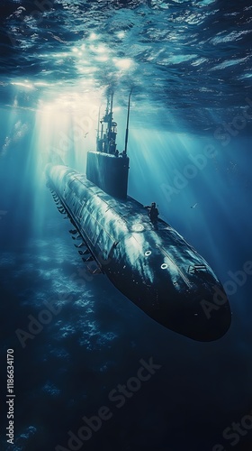 Submarine under the ocean's blue surface photo