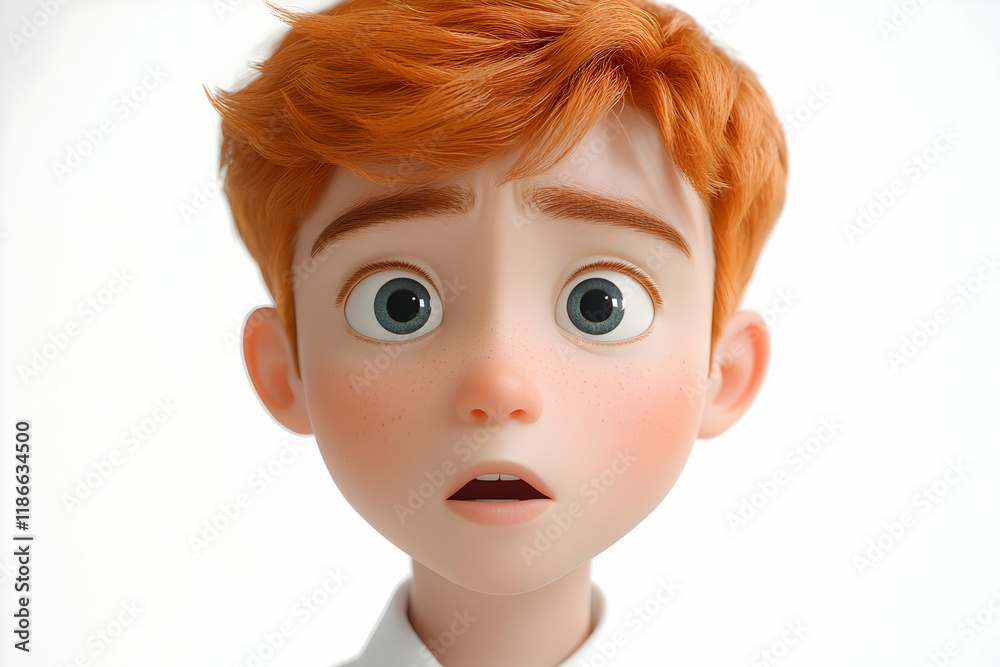 Close-up of a Surprised Young Boy with Red Hair and Freckles, 3D Rendered Illustration Close-up of a Surprised Young Boy with Red Hair and Freckles, 3D Rendered Illustration