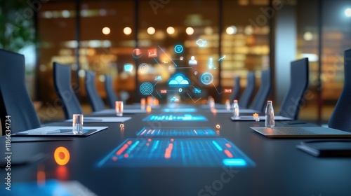 Wallpaper Mural Modern Conference Room with Digital Interface and Interactive Graphics for Business Meetings, Collaboration, and Technology Solutions Torontodigital.ca