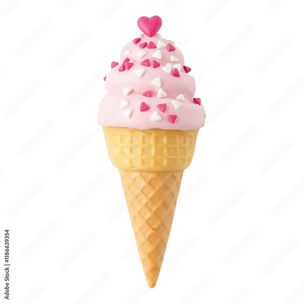 Vanilla ice cream cone topped with heart-shaped sprinkles. Vanilla ice cream cone topped with heart-shaped sprinkles.