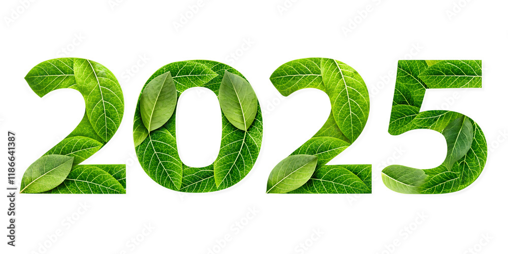 green leaf 2025 new text effects isolated on white background green leaf 2025 new text effects isolated on white background