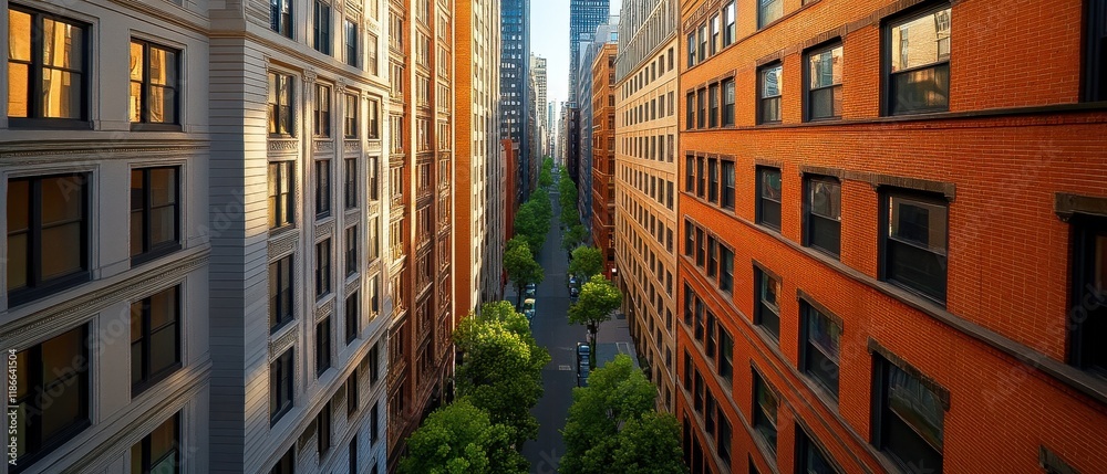 Fototapeta premium [Modern urban landscape with contemporary architecture] Urban Oasis in Modern Cityscape with Contemporary Architecture and Green Trees