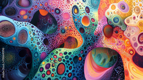 Vivid Abstract Painting Psychedelic Cellular Structure Organic Shapes Colorful Swirls Multicolored