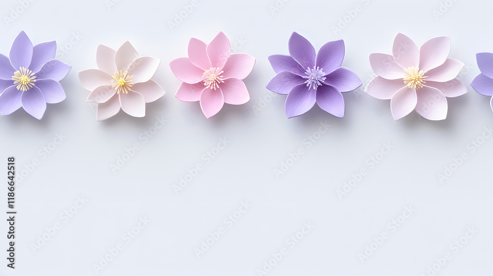 Obraz premium Delicate watercolor flowers in soft pinks and purples arranged beautifully. These floral designs evoke sense of tranquility and elegance, perfect for various creative projects