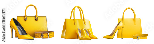 Elegant yellow accessories collection: handbags, heels, and belt set