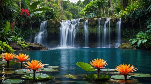 Tranquil Beauty of a Hidden Waterfall Surrounded by Lush Greenery