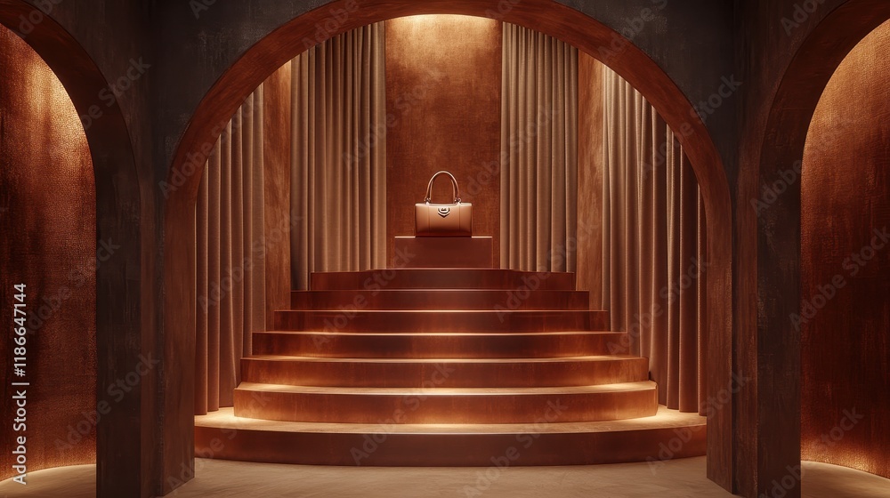 Obraz premium Elegant Brown Handbag Displayed On Circular Steps