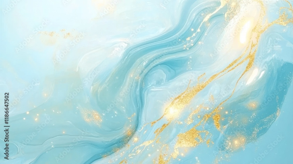 Naklejka premium Abstract blue and gold liquid marble texture with glitter.