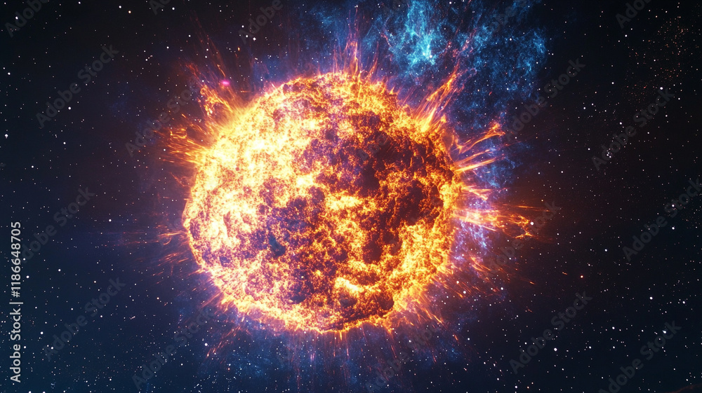 Obraz premium Fiery Stellar Explosion Cosmic Nebula and Supernova Burst in Space