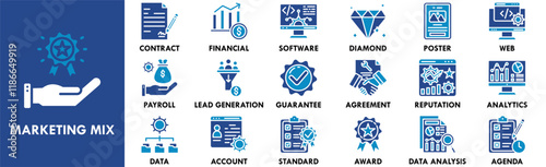 Marketing mix icon collection set. containing design marketing, strategy, business, promotion