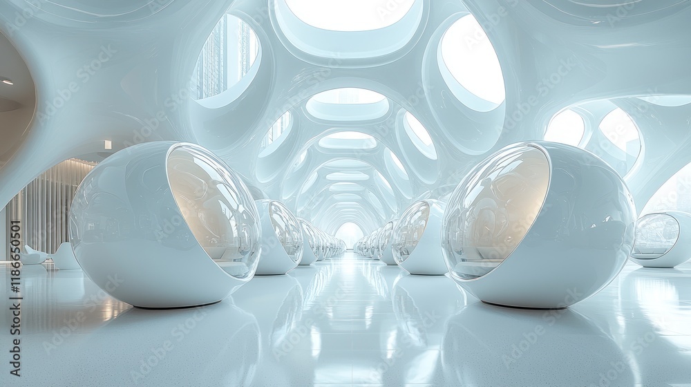 Fototapeta premium Futuristic interior with smooth, organic shapes.