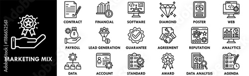 Marketing mix icon collection set. containing design marketing, strategy, business, promotion