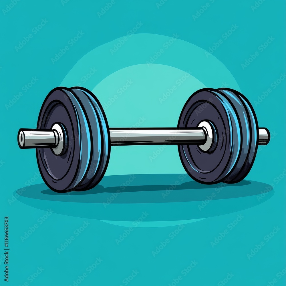 Cartoon illustration of barbell in simple style