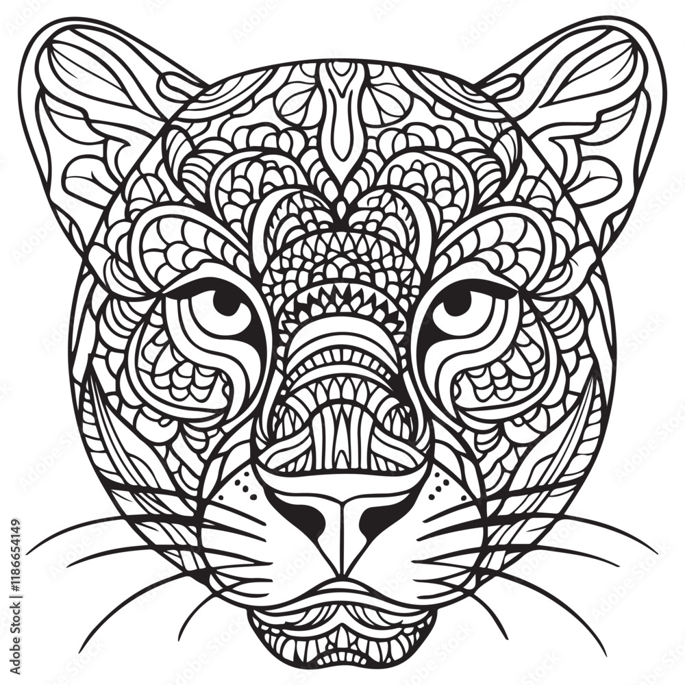 Obraz premium Leopard line art design for coloring book for adult, tattoo, t shirt design and so on