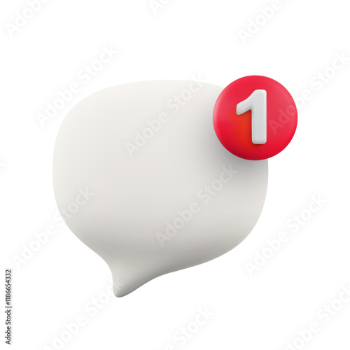 Vector cartoon minimal 3d white speech bubble with notification number 1 icon. Realistic render of chat messaging, customer review, new comment in social media, incoming inbox message concept.