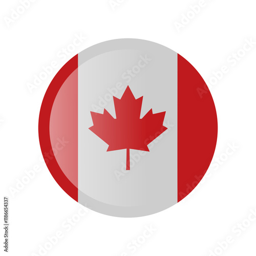 The flag of Canada. Circle icon flag. Button flag icon. Standard color. 3d illustration. glossy circle badge	
