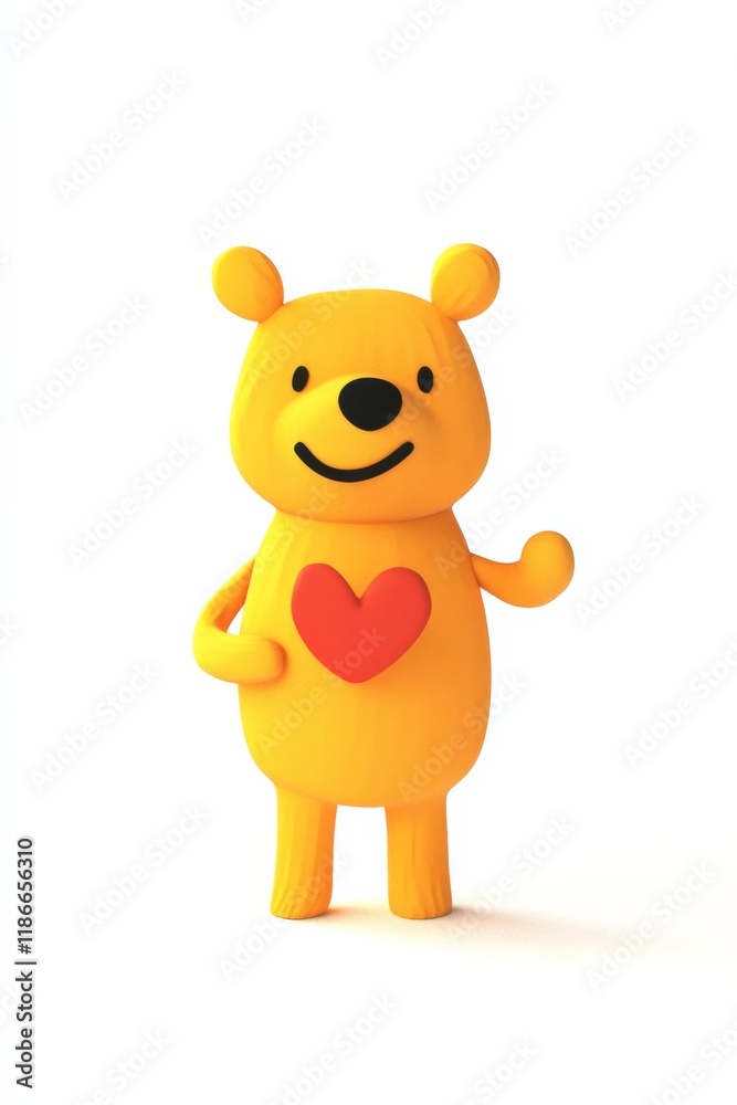Fototapeta premium Cute little pooh holding an heart, white background, simple style, simple strokes