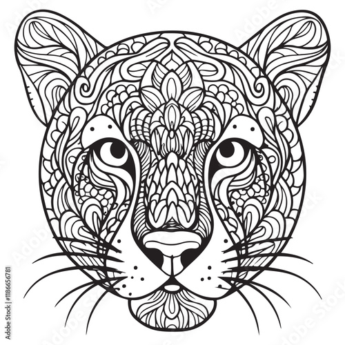 Leopard line art design for coloring book for adult, tattoo, t shirt design and so on