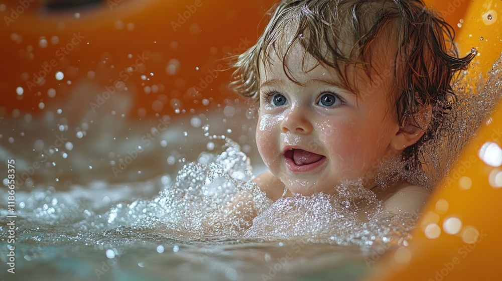 Obraz premium A young child has fun splashing and playing in shallow water