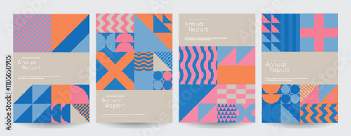 Bauhaus design covers set. Minimal geometric backgrounds.