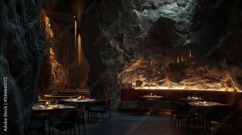 Fototapeta premium Modern Restaurant Inside a Cave