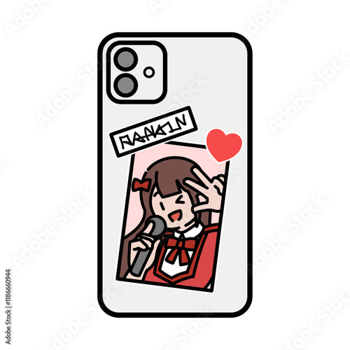 スマホの裏に女性アイドルのステッカー