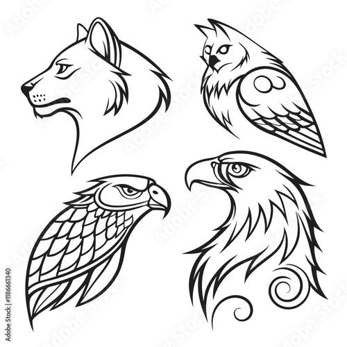 Bird and Animal Face Vector Isolated Clean White Backdrop