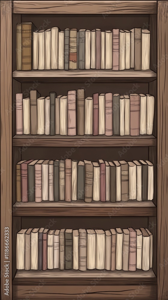 Fototapeta premium Neatly organize bookshelf, vector art, cel shaded bookshelf