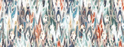 Tropical seamless pattern with palm leaves, banana flower and orchids. Wallpaper drawn in watercolor and pencil.
