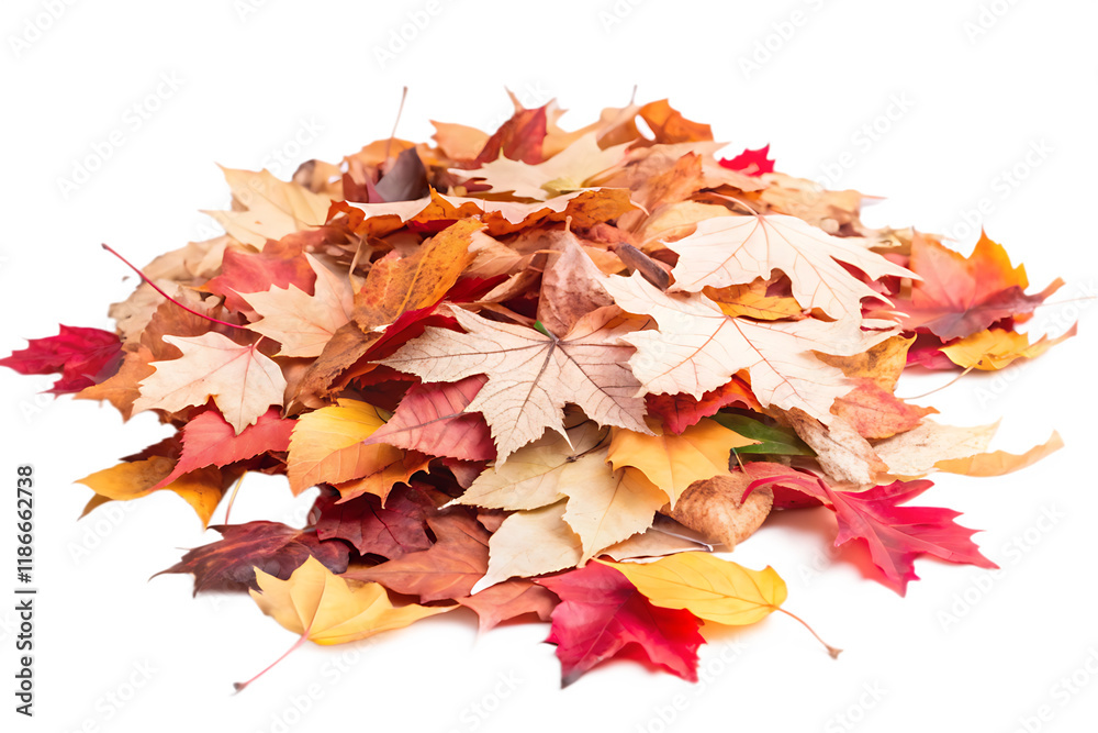 Pile of autumn leaves isolated on white background as transparent. PNG. AI GENERATED Pile of autumn leaves isolated on white background as transparent. PNG. AI GENERATED