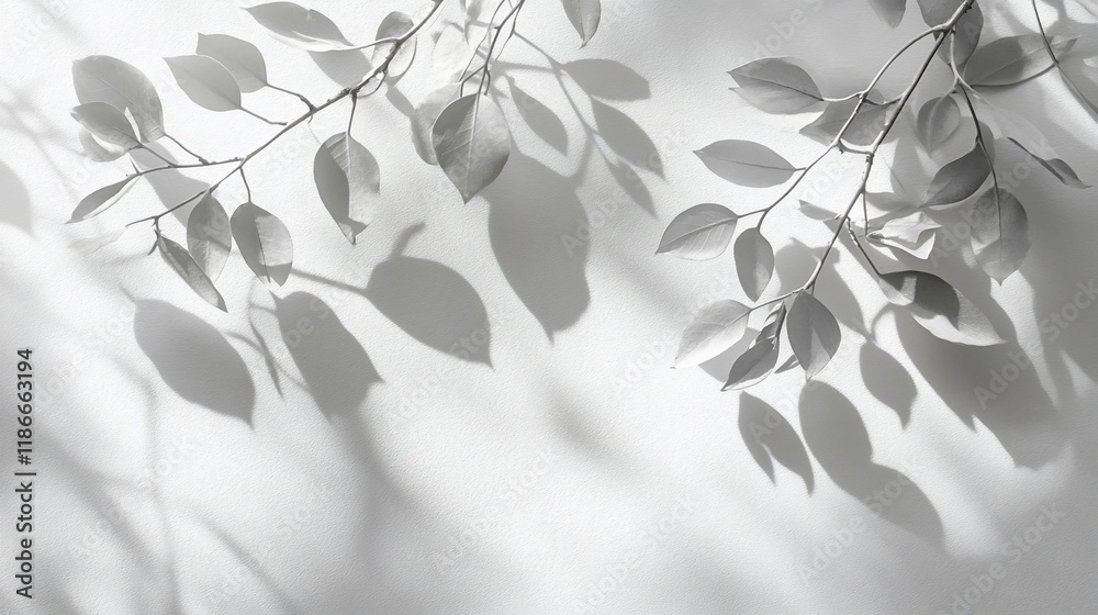 Monochrome leaf shadows and branches on a white background. (2) Monochrome leaf shadows and branches on a white background. (2)