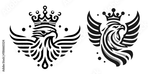royal eagle emblems with crowns in black silhouette style